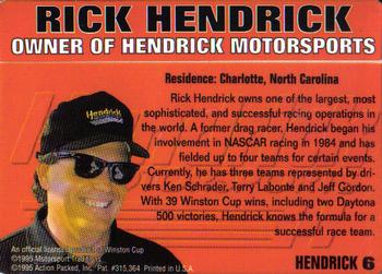 1995 Action Packed Hendrick Motorsports #6 Rick Hendrick/Cover Card Back