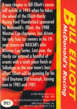 1995 Action Packed Winston Cup Preview - Bill Elliott Salute #BE1 Bill Elliott with Car Back