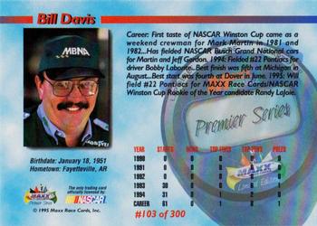 1995 Maxx Premier Series #103 Bill Davis Back