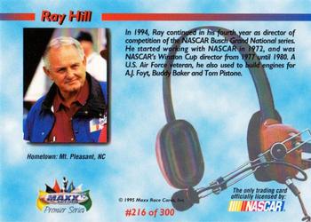 1995 Maxx Premier Series #216 Ray Hill Back