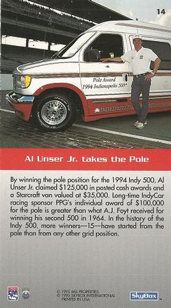 1995 SkyBox Indy 500 #14 Al Unser Jr. takes the Pole Back