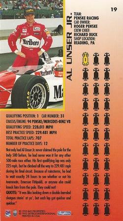 1995 SkyBox Indy 500 #19 Al Unser Jr. in Car Back