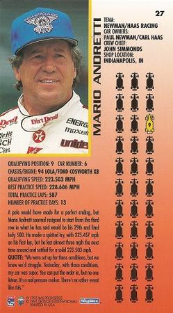 1995 SkyBox Indy 500 #27 Mario Andretti Back
