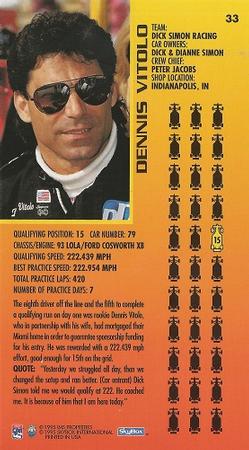 1995 SkyBox Indy 500 #33 Dennis Vitolo Back