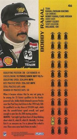 1995 SkyBox Indy 500 #46 Bobby Rahal Back