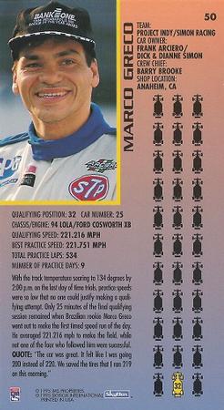 1995 SkyBox Indy 500 #50 Marco Greco Back