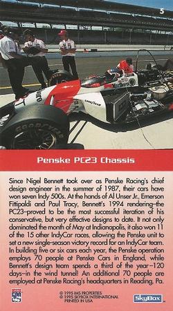 1995 SkyBox Indy 500 #5 Penske PC23 Chassis Back