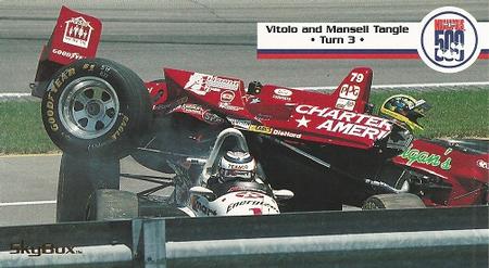1995 SkyBox Indy 500 #65 Vitolo and Mansell Tangle • Turn 3 • Front
