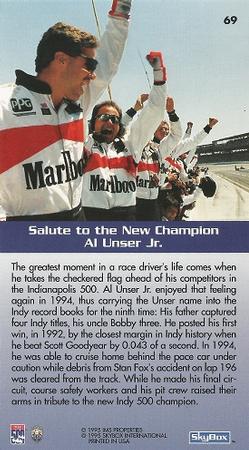 1995 SkyBox Indy 500 #69 Al Unser Jr.'s Car Back
