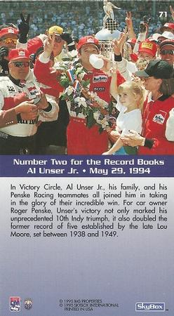 1995 SkyBox Indy 500 #71 Al Unser Jr. Back