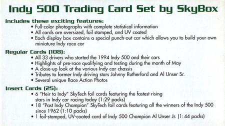 1995 SkyBox Indy 500 #NNO Info fold-out / expired redemption Back