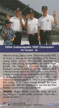 1995 SkyBox Indy 500 #NNO Al Unser Jr. Back