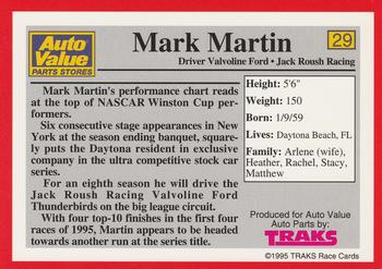 1995 Traks Auto Value #29 Mark Martin Back