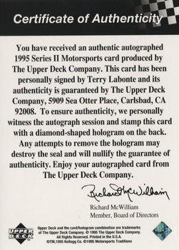 1995 Upper Deck - Autographs #NNO Terry Labonte Back