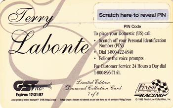 1996 Finish Line Diamond Collection $5 Phone Cards #7 Terry Labonte Back