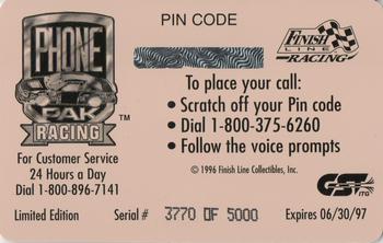 1996 Finish Line Phone Pak - $2 Signature #NNO Ricky Craven Back