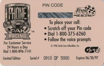 1996 Finish Line Phone Pak - $2 Signature #NNO Rusty Wallace Back