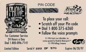 1996 Finish Line Phone Pak - $5 #NNO Terry Labonte Back