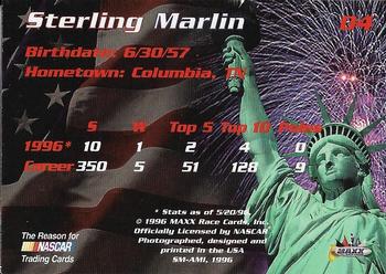 1996 Maxx Made in America #04 Sterling Marlin Back