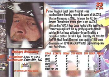 1996 Maxx Premier Series #33 Robert Pressley Back