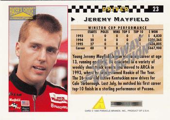 1996 Pinnacle Racer's Choice - Speedway Collection #23 Jeremy Mayfield Back