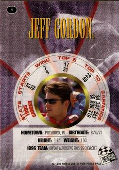1996 Press Pass Premium - Holofoil #1 Jeff Gordon Back