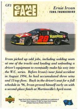 1996 Upper Deck Road to the Cup - Game Face #GF3 Ernie Irvan Back