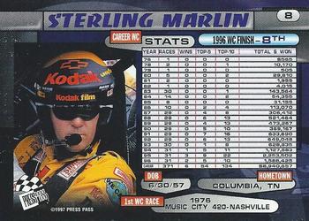 1997 Press Pass - Lasers #8 Sterling Marlin Back