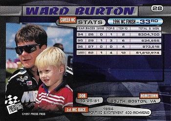 1997 Press Pass - Lasers #28 Ward Burton Back