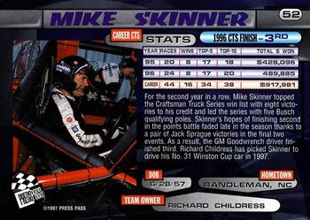 1997 Press Pass - Lasers #52 Mike Skinner Back