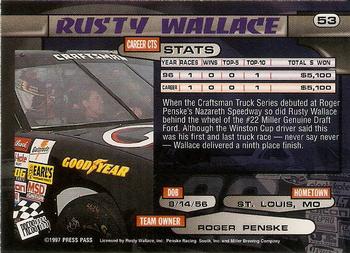 1997 Press Pass - Lasers #53 Rusty Wallace Back