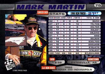1997 Press Pass - Lasers #75 Mark Martin Back