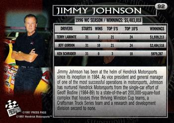 1997 Press Pass - Lasers #92 Jimmy Johnson Back