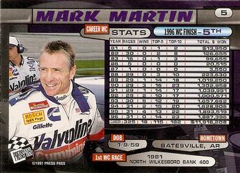 1997 Press Pass - Torquers #5 Mark Martin Back