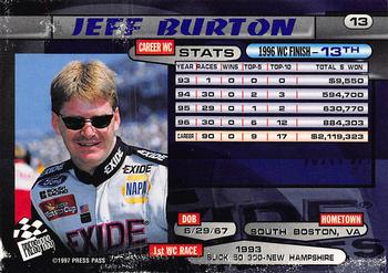 1997 Press Pass - Torquers #13 Jeff Burton Back