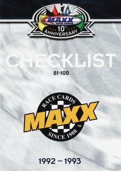 1998 Maxx 10th Anniversary #131 Checklist 81-100 Front