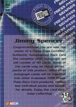 1998 Press Pass - Signings #40 Jimmy Spencer Back