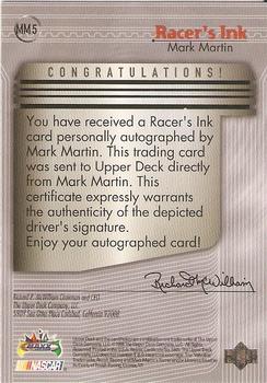 1999 Maxx - Racer's Ink #MM5 Mark Martin Back