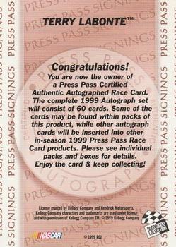 1999 Press Pass - Signings #NNO Terry Labonte Back
