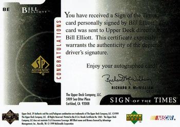 1999 SP Authentic - Sign of the Times #BE Bill Elliott Back