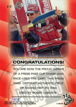2000 Press Pass - Cup Chase Die Cut Prizes #1 Bobby Labonte Back
