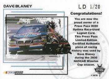 2000 Press Pass Optima - Race Used Lugnuts Drivers #LD 1 Dave Blaney Back