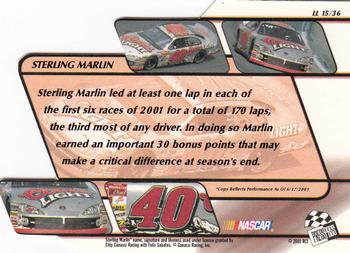 2001 Press Pass Stealth - Lap Leaders #LL 15 Sterling Marlin Back
