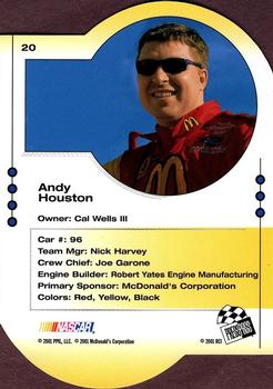 2001 Press Pass Trackside - Die Cuts #20 Andy Houston Back