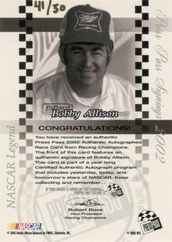 2002 Press Pass - Signings Gold #NNO Bobby Allison Back