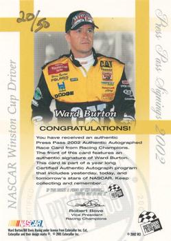 2002 Press Pass - Signings Gold #NNO Ward Burton Back