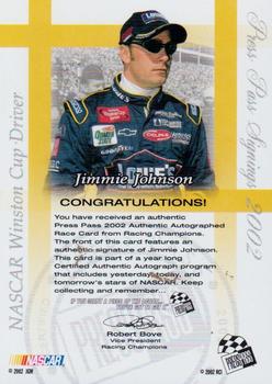 2002 Press Pass - Signings Gold #NNO Jimmie Johnson Back