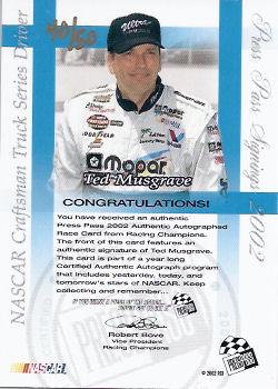 2002 Press Pass - Signings Gold #NNO Ted Musgrave Back