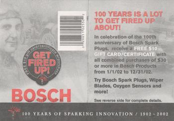 2002 Press Pass Bosch #NNO Get Fired Up! Offer Card Front