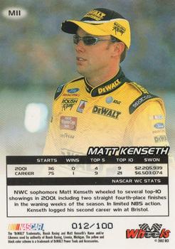 2002 Wheels High Gear - MPH #M11 Matt Kenseth Back